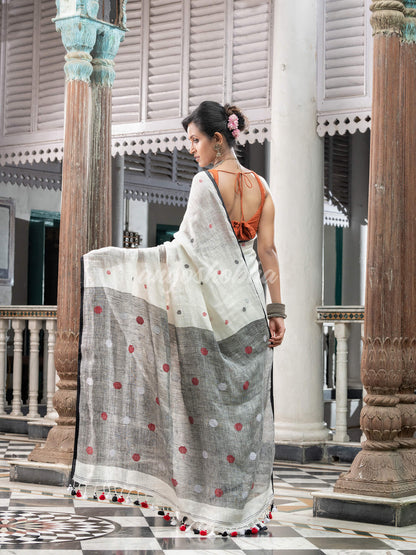 White Linen Handloom Saree