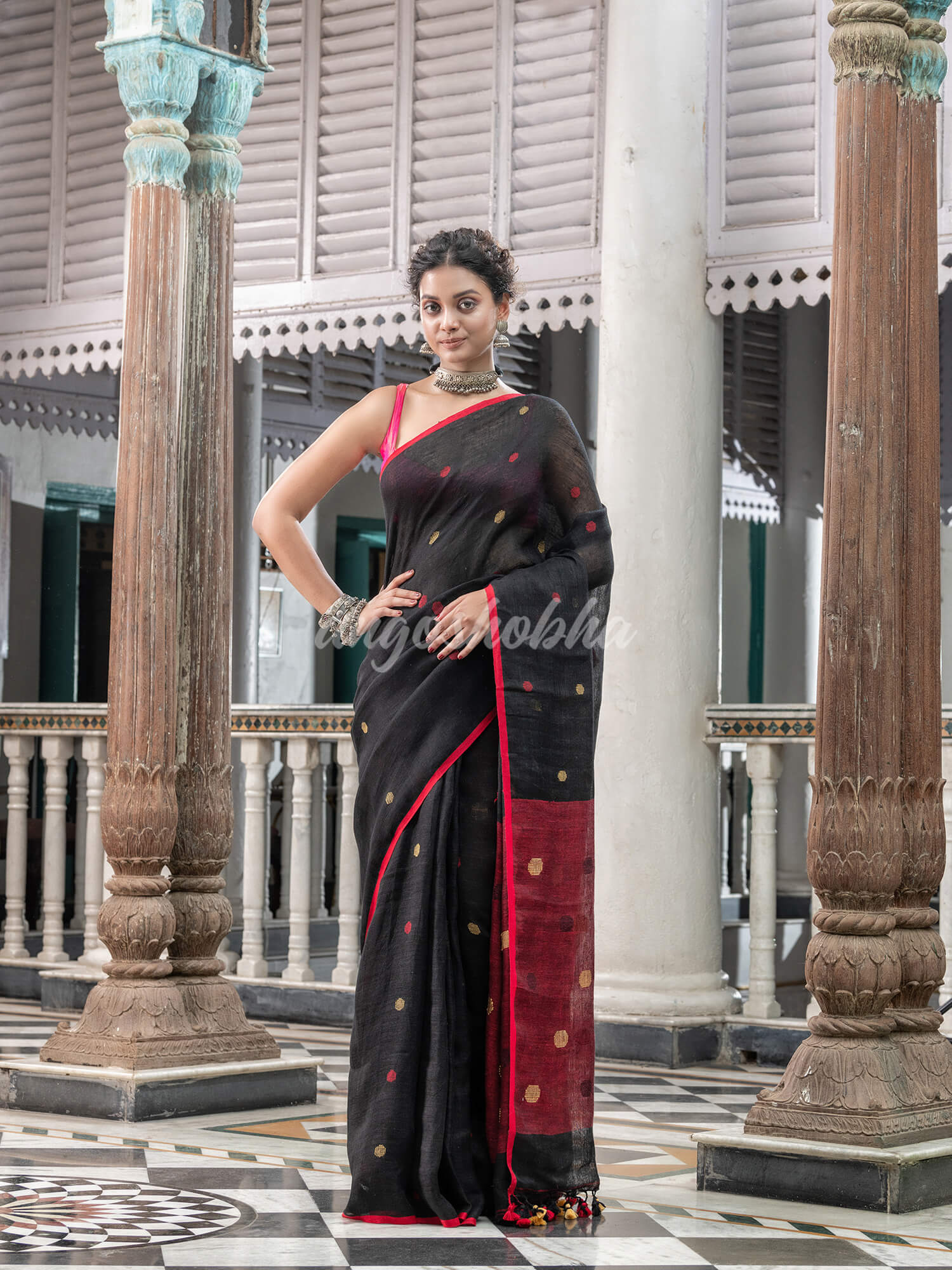 Black Linen Handloom Saree wholesale price