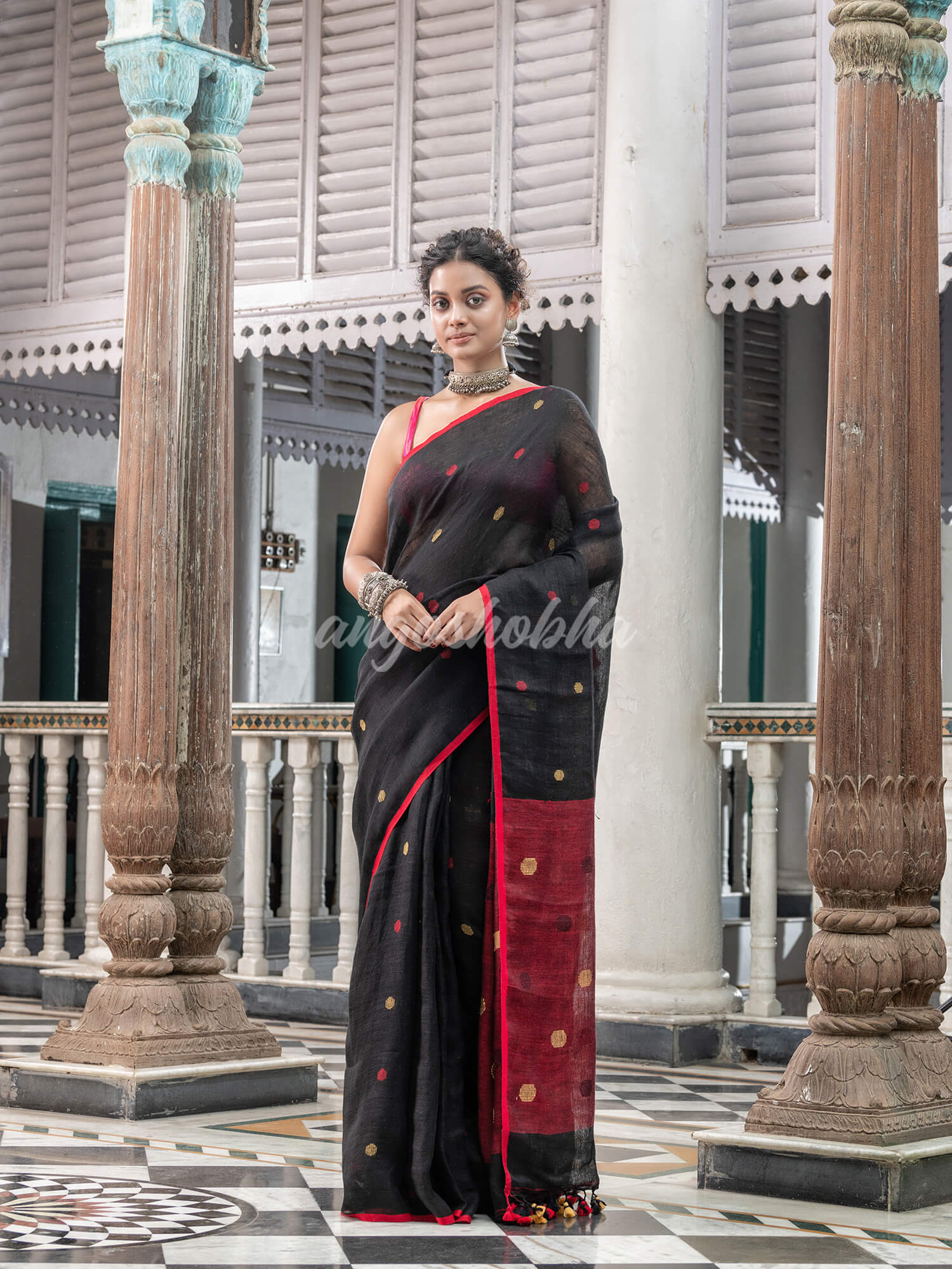 Black Linen Handloom Saree