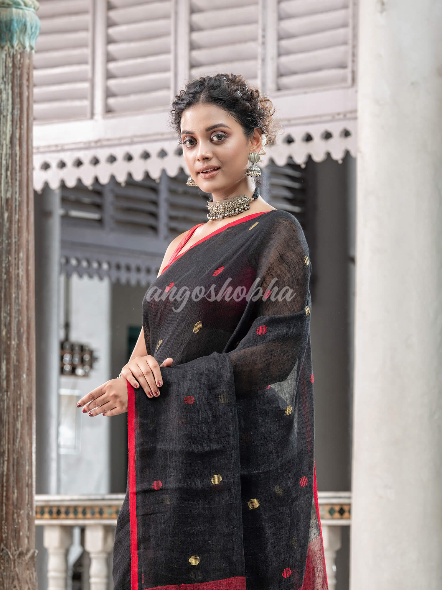 Black Linen Handloom Saree for women