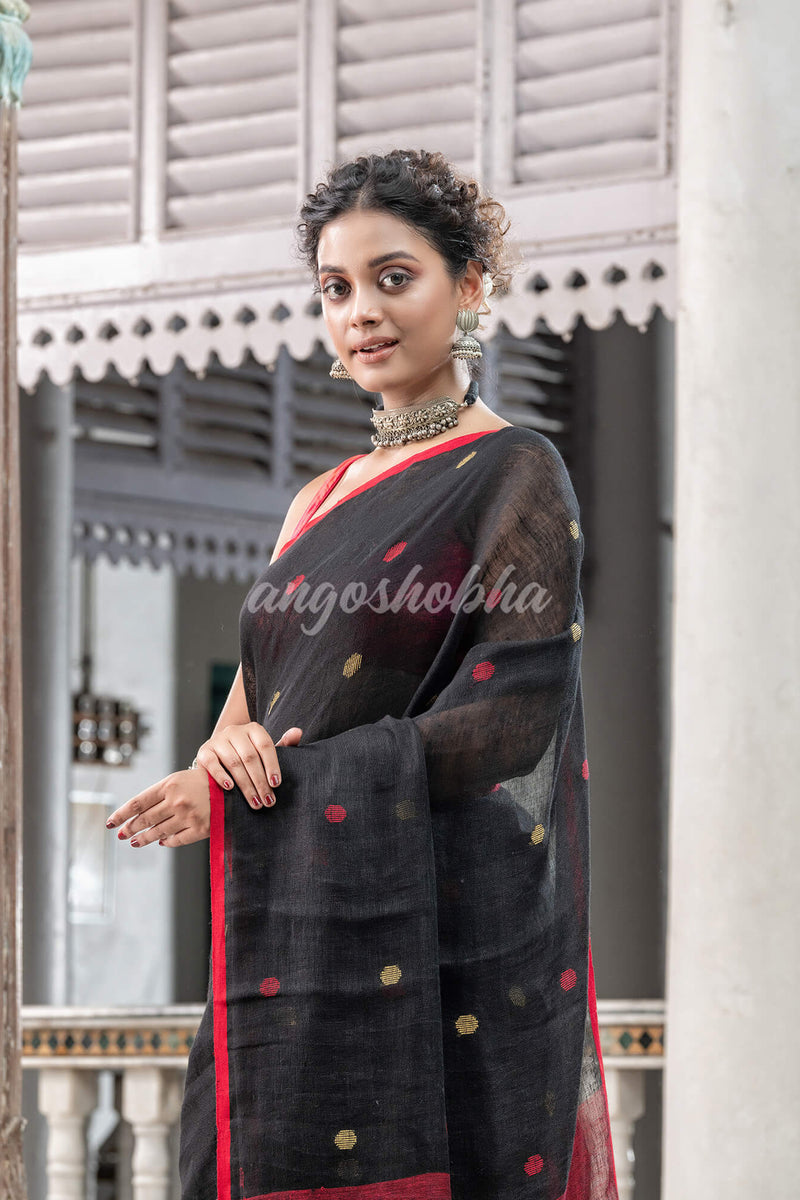 Black Linen Handloom Saree