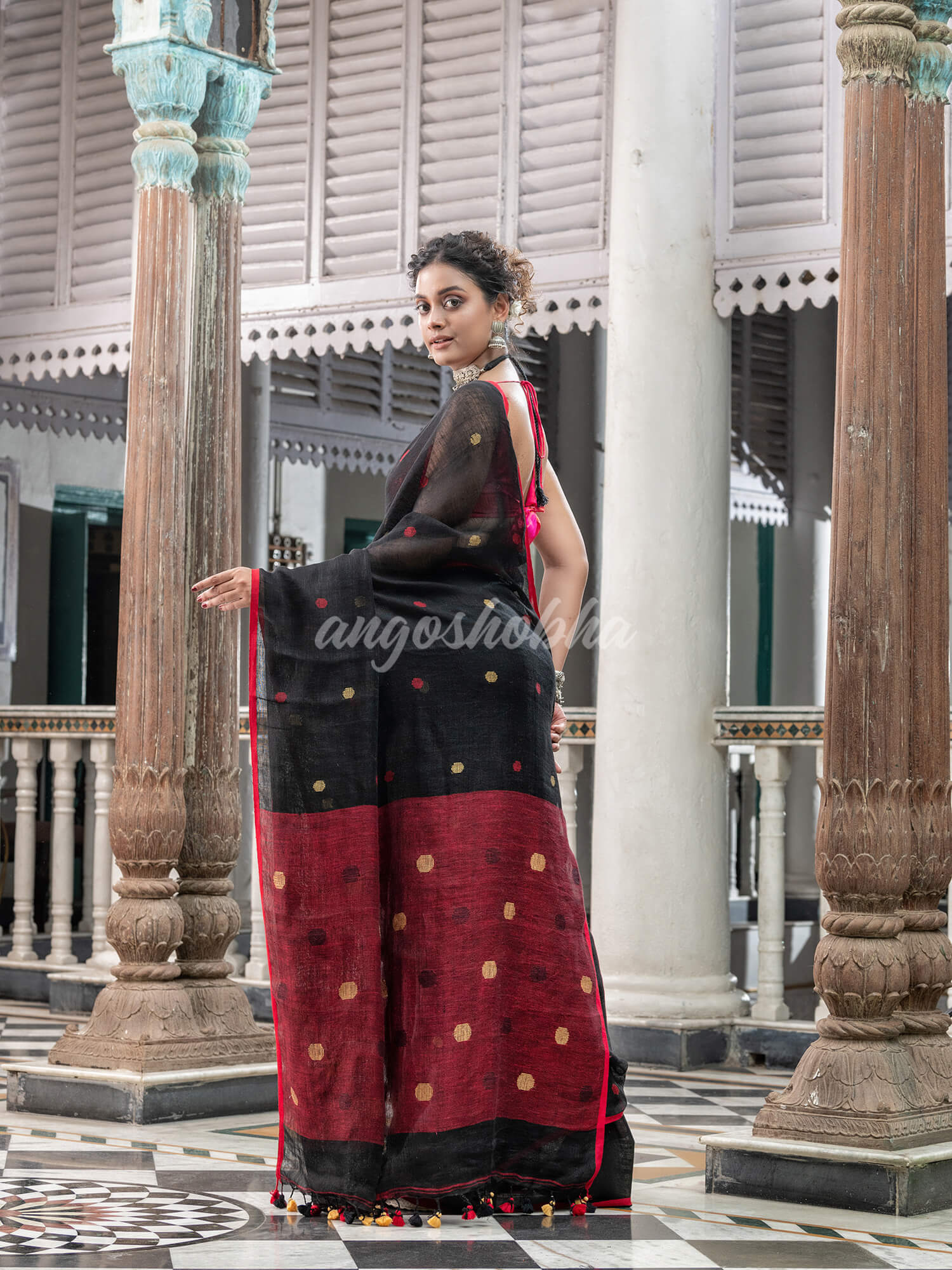 Black Linen Handloom Saree online