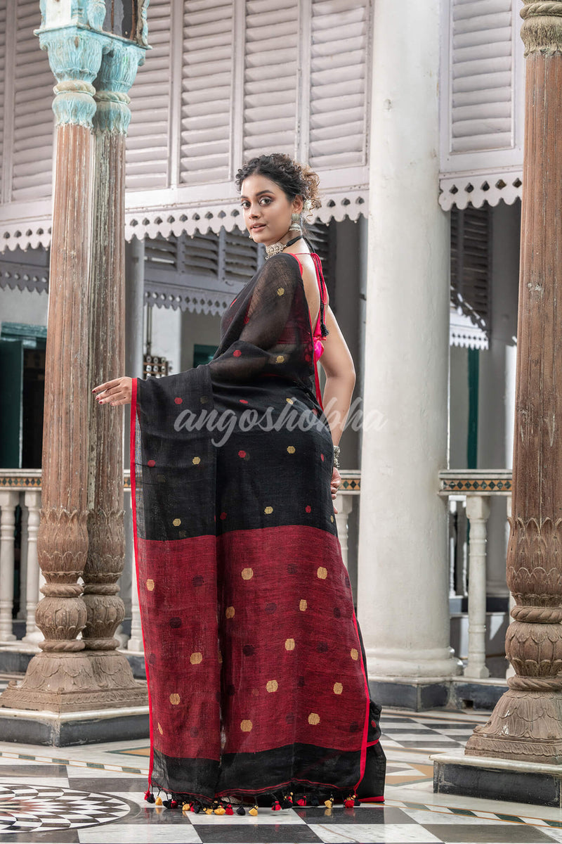 Black Linen Handloom Saree