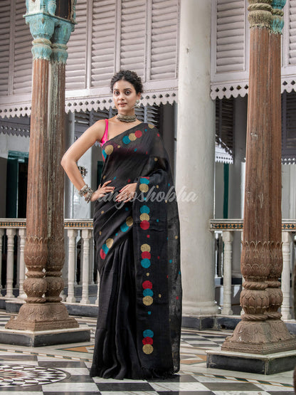 Black Linen Handloom Saree