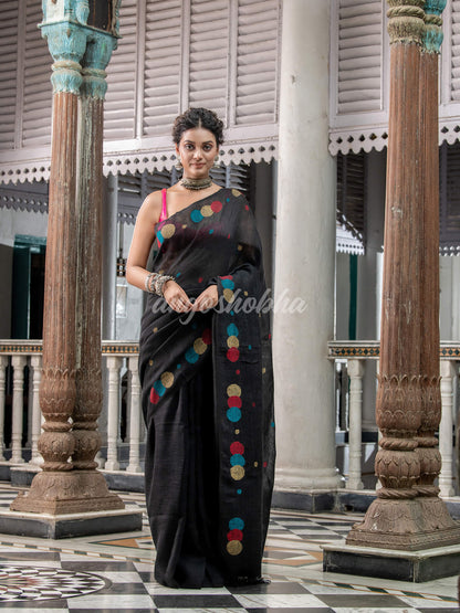 Black Linen Handloom Saree for women