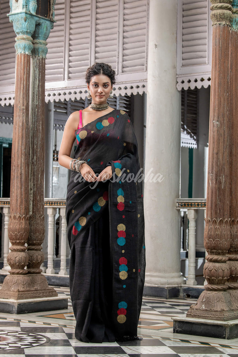 Black Linen Handloom Saree