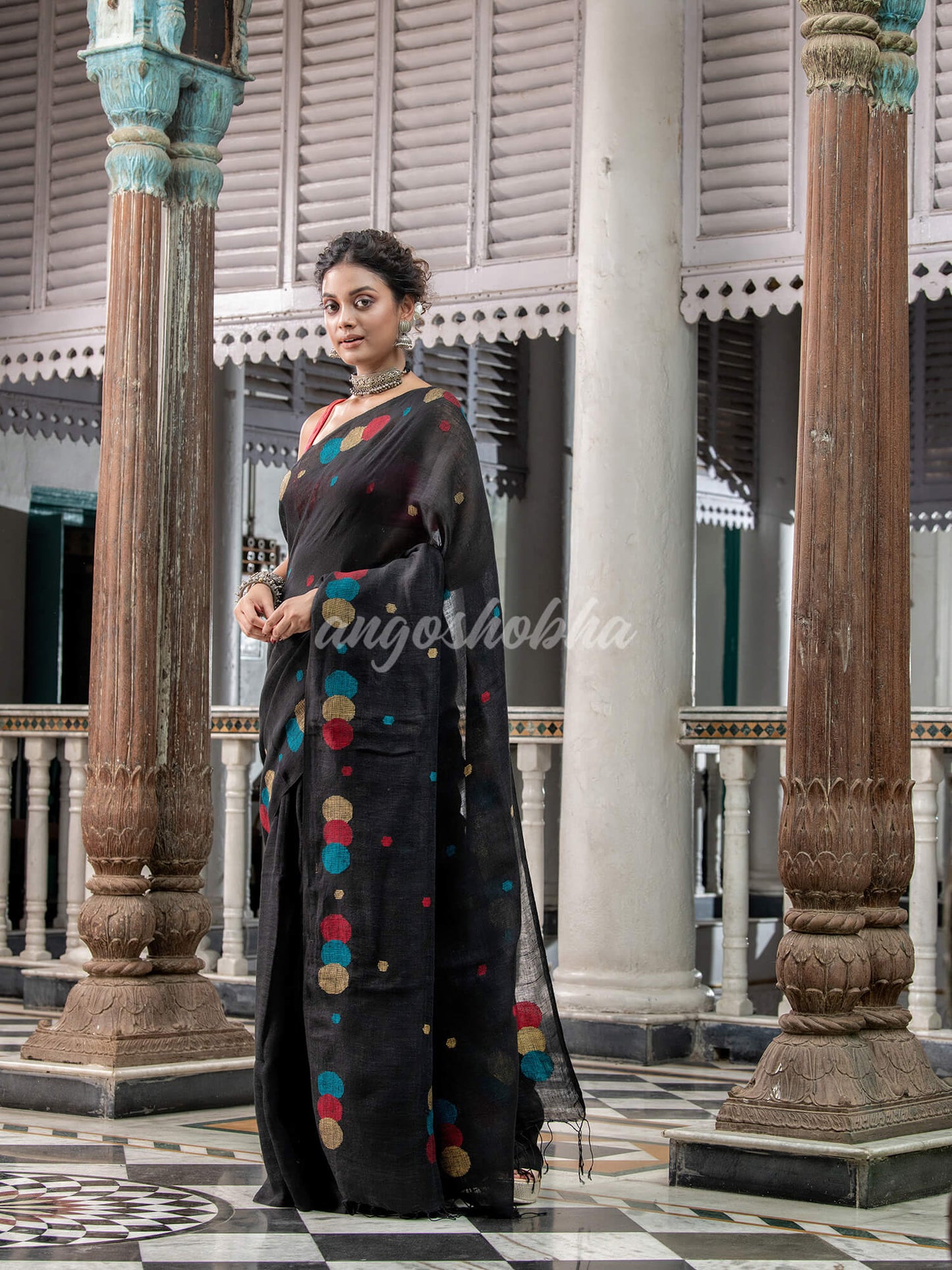 Black Linen Handloom Saree wholesale price