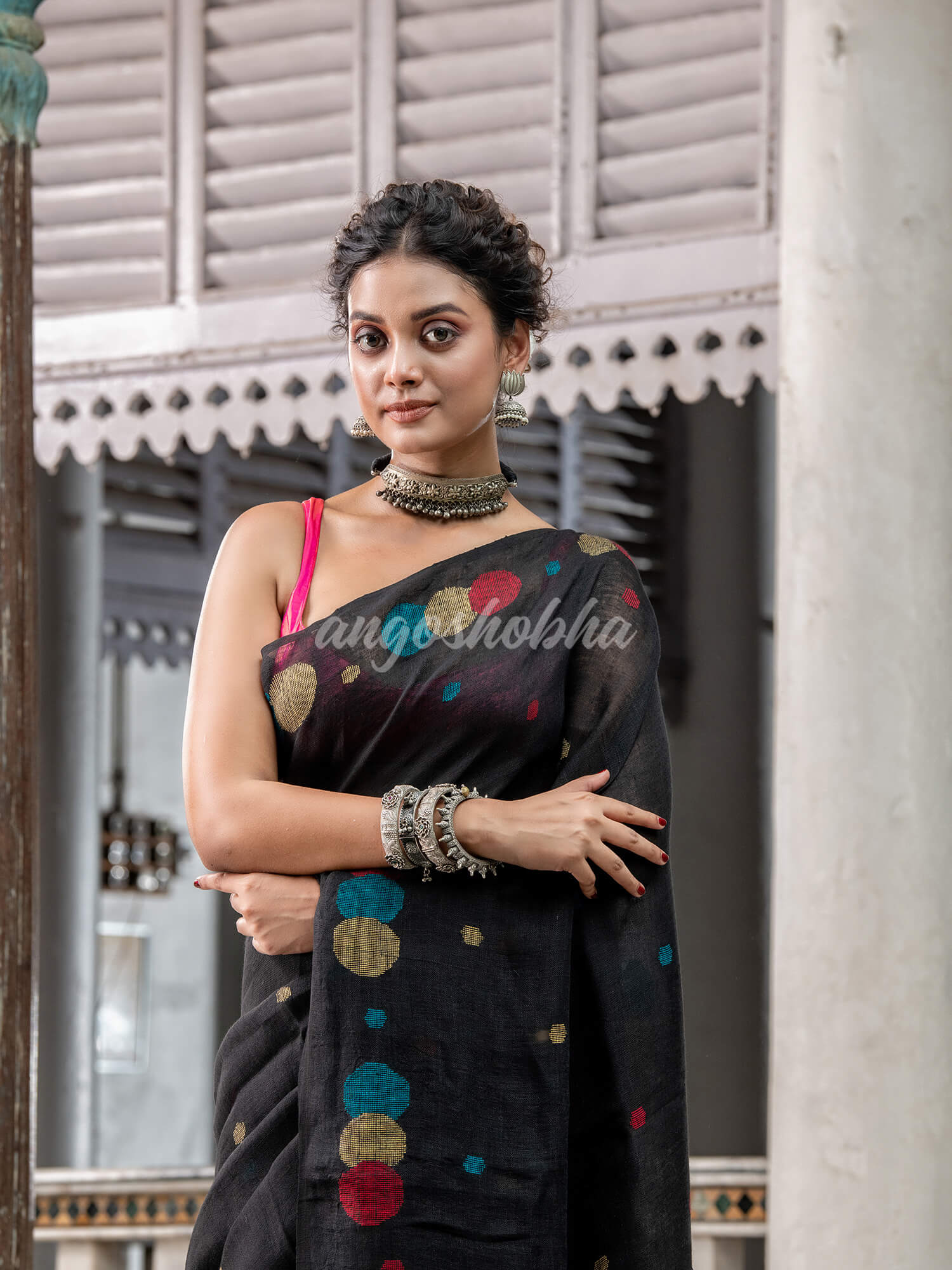 Black Linen Handloom Saree online