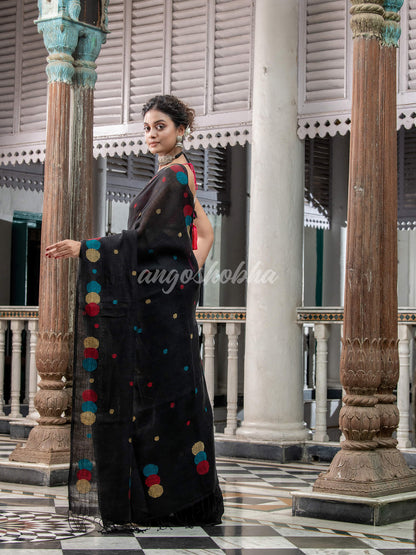 Black Linen Handloom Saree for women