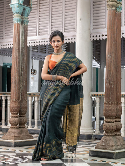 charcoal linen handloom saree for women online wholesale price