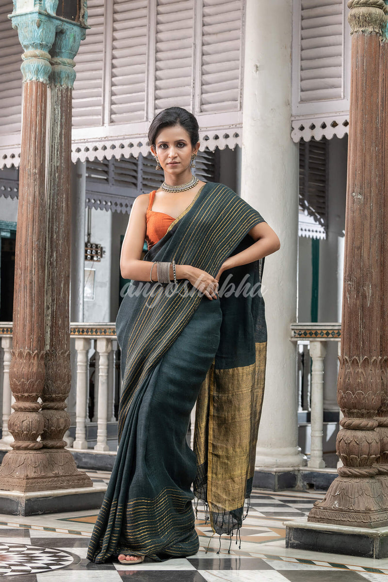 Charcoal Linen Handloom Saree
