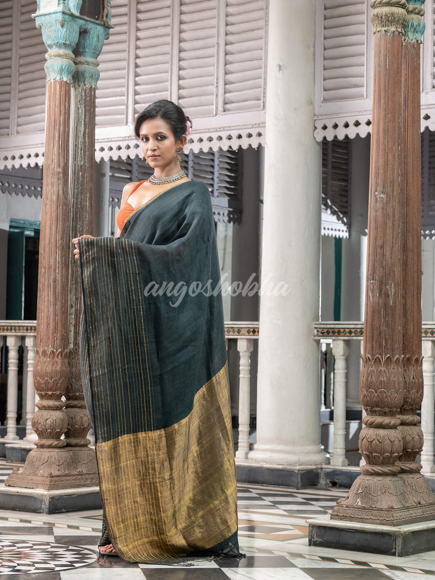 charcoal linen handloom saree for women online wholesale price