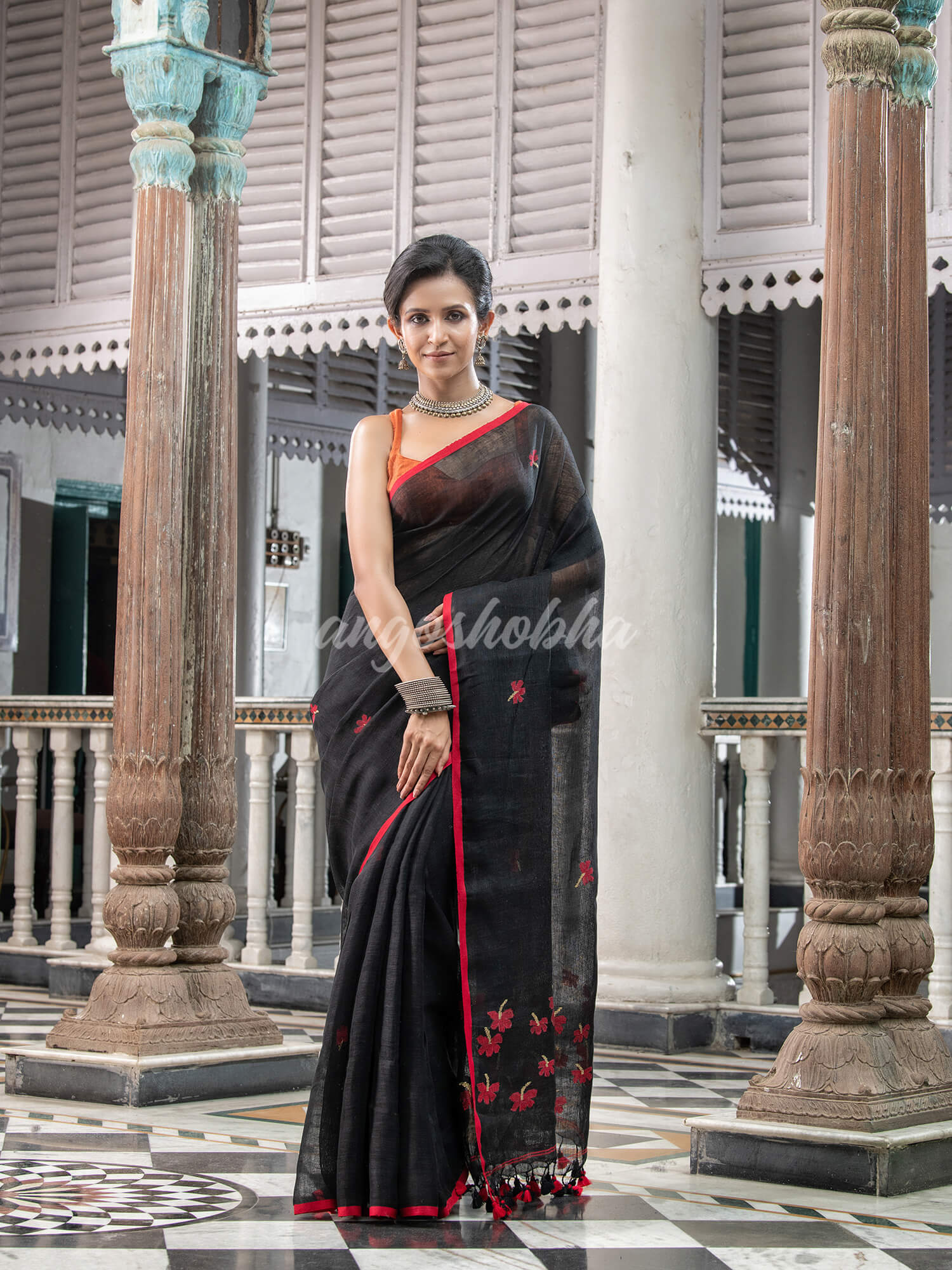 Black Linen Handloom Saree online