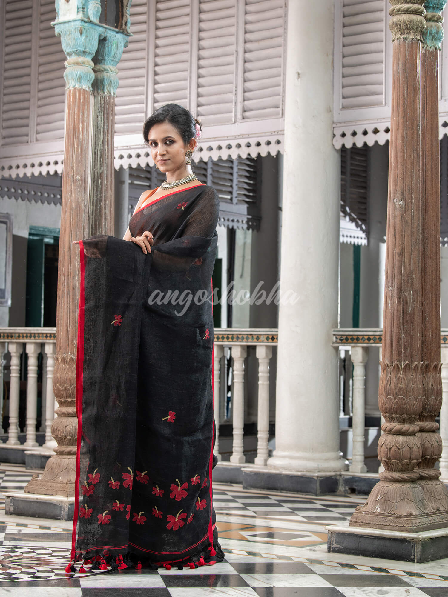 Black Linen Handloom Saree