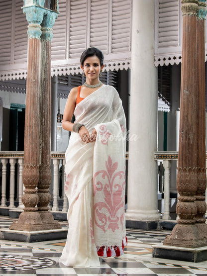 White Linen Handloom Saree