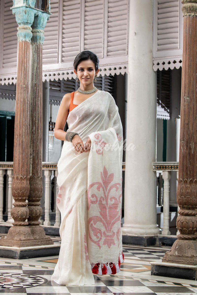 White Linen Handloom Saree
