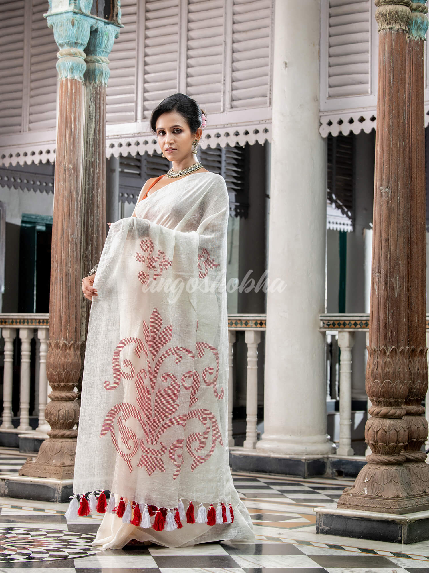 White Linen Handloom Saree for women 