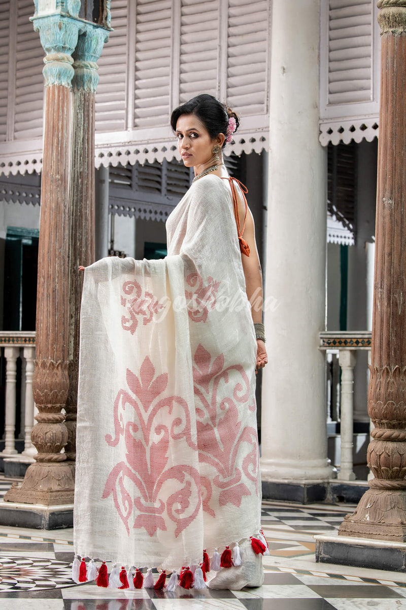 White Linen Handloom Saree