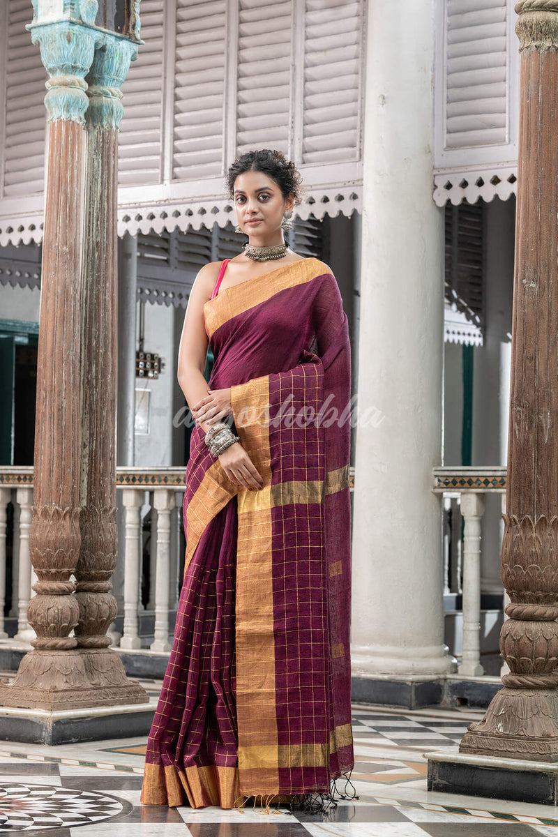 Magenta Linen Handloom Saree