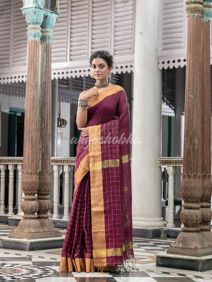 Magenta Linen Handloom Saree