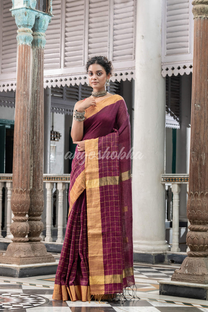 Magenta Linen Handloom Saree