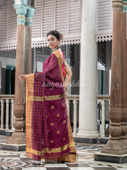 Magenta Linen Handloom Saree