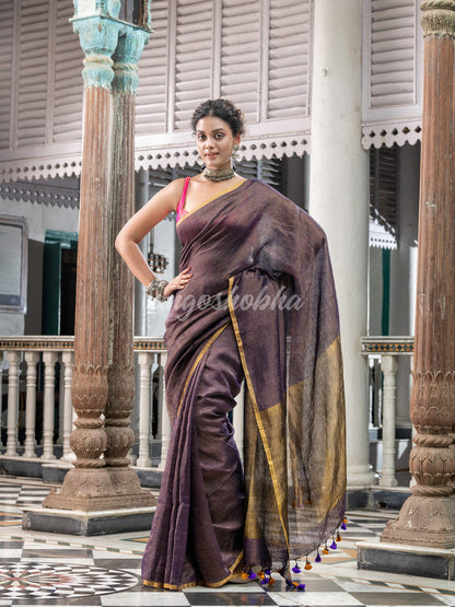 Purple Linen Handloom Saree for women online