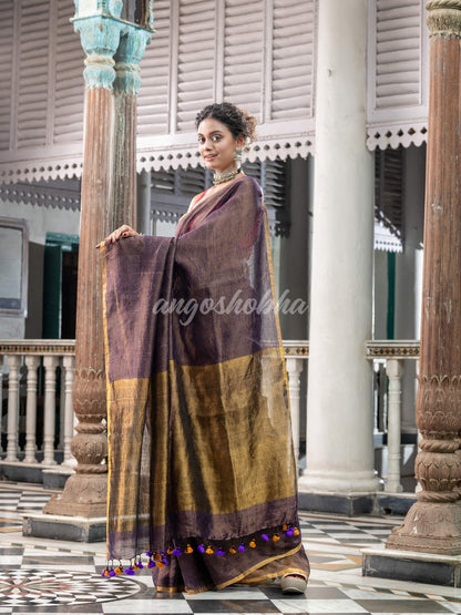 Purple Linen Handloom Saree online