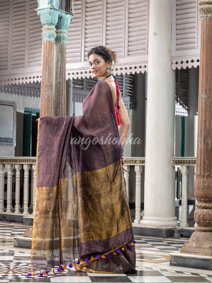 Purple Linen Handloom Saree