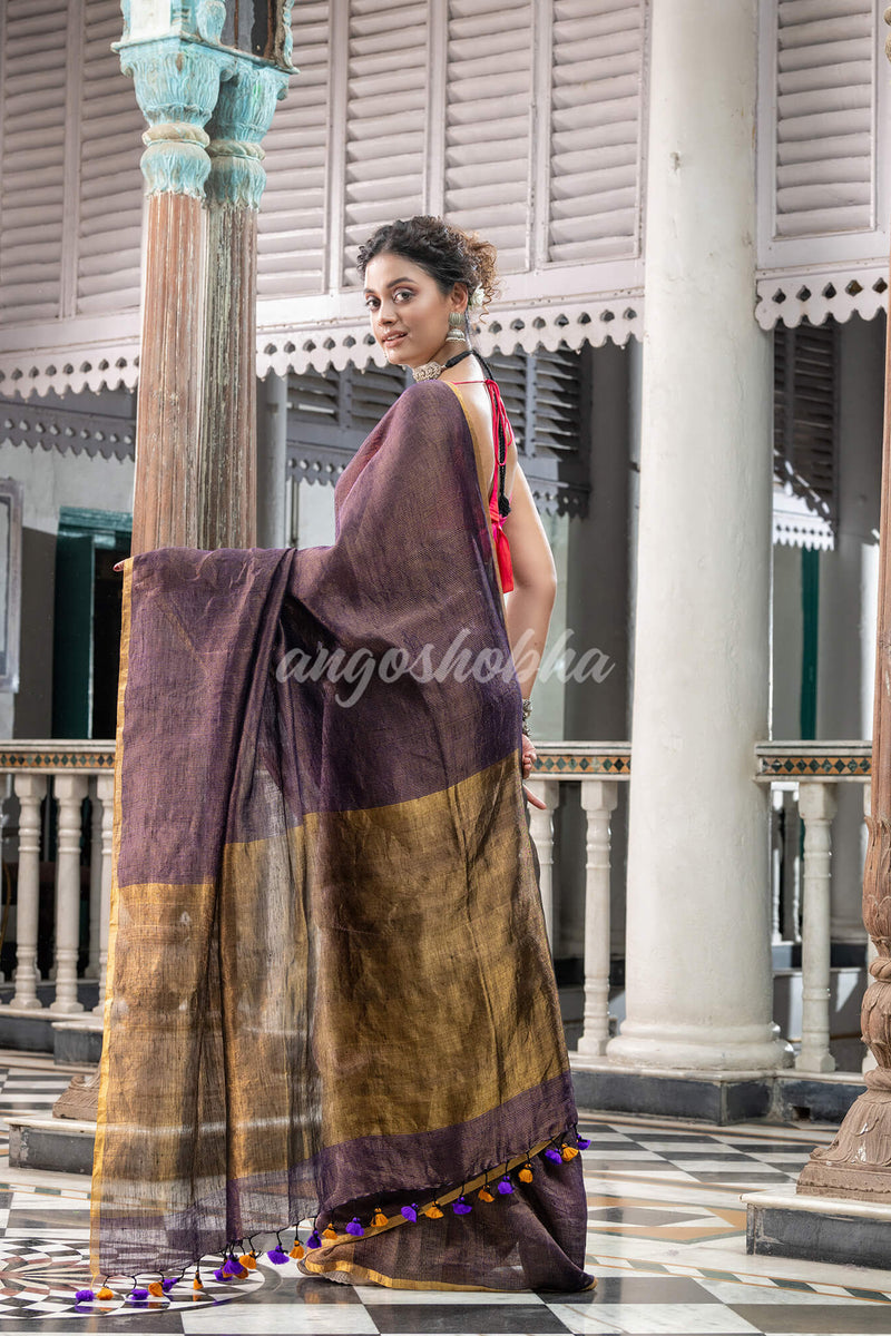 Purple Linen Handloom Saree