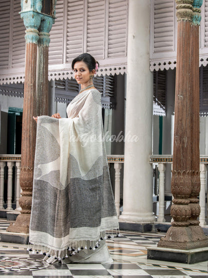 White Linen Handloom Saree online