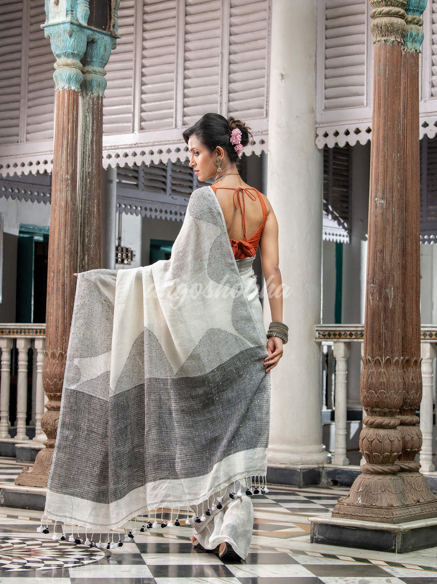 White Linen Handloom Saree