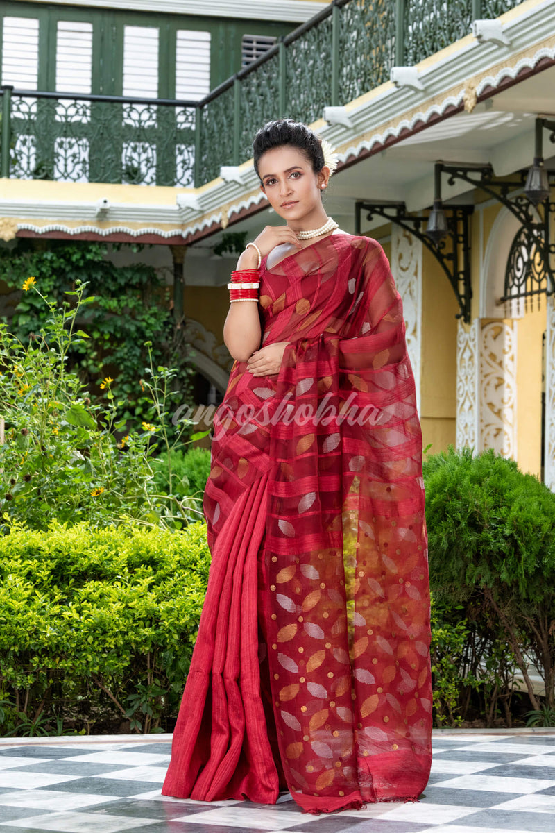 Maroon Matka Silk Handloom Saree