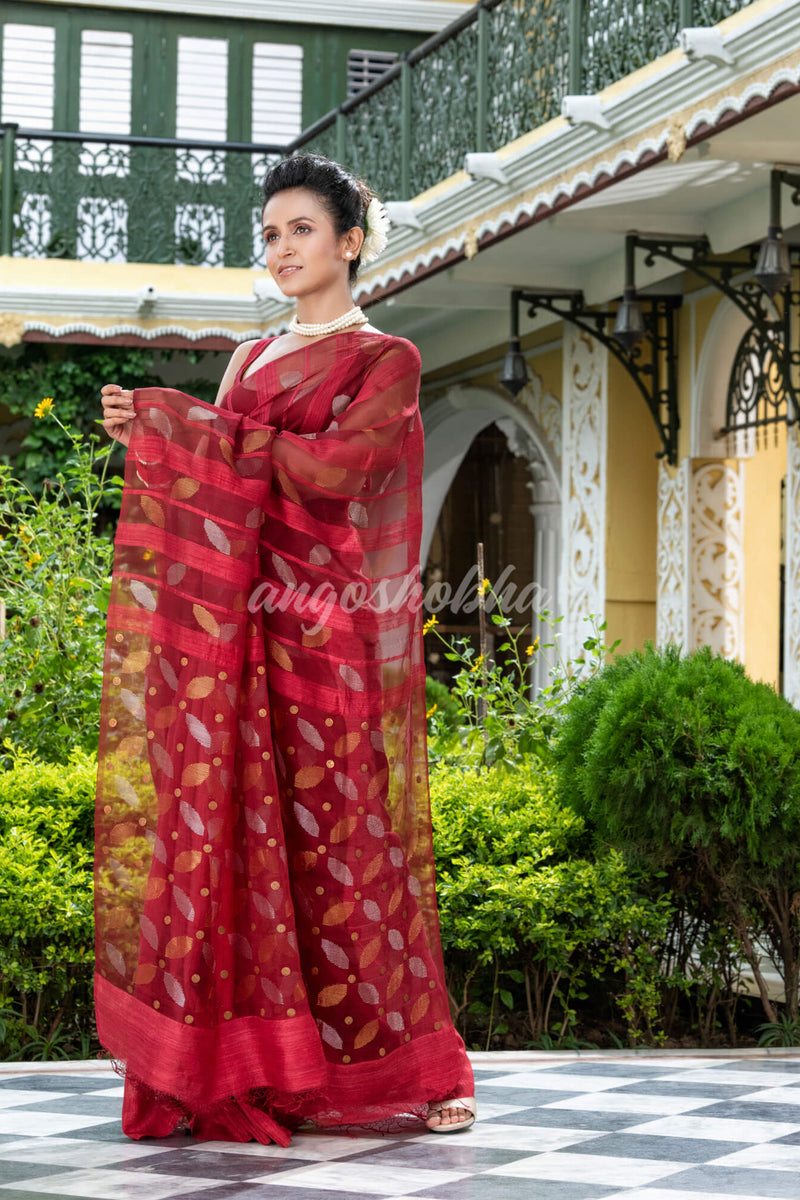 Maroon Matka Silk Handloom Saree