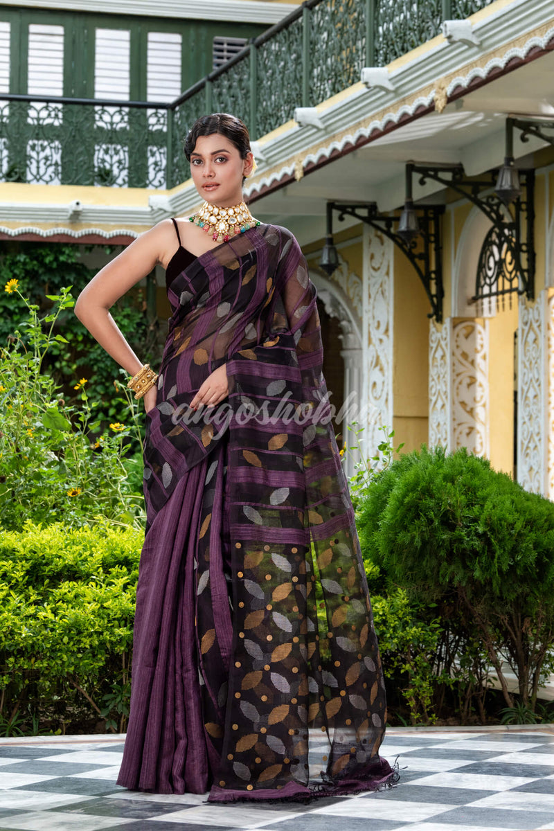 Chocolate Matka Silk Handloom Saree