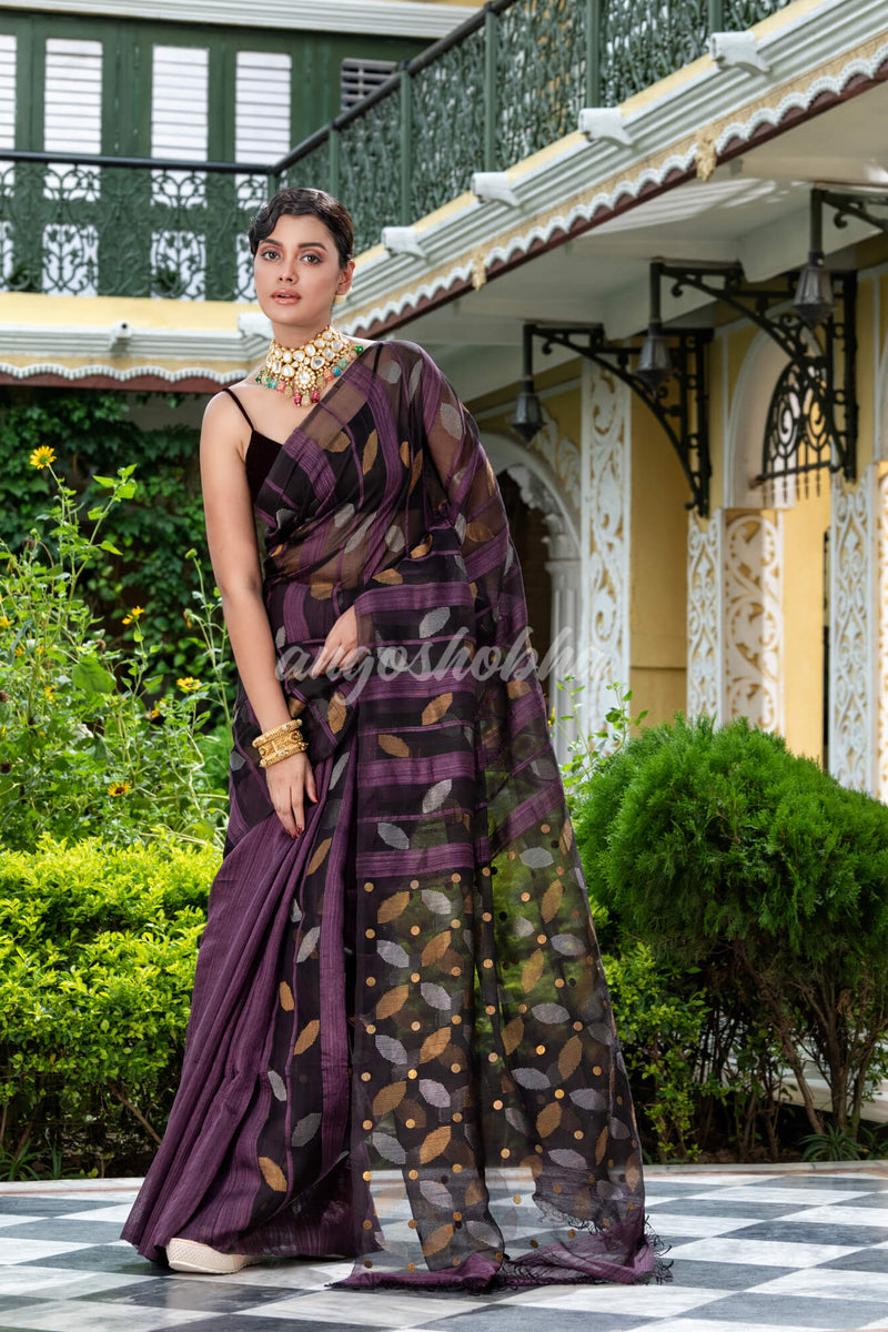 Chocolate Matka Silk Handloom Saree