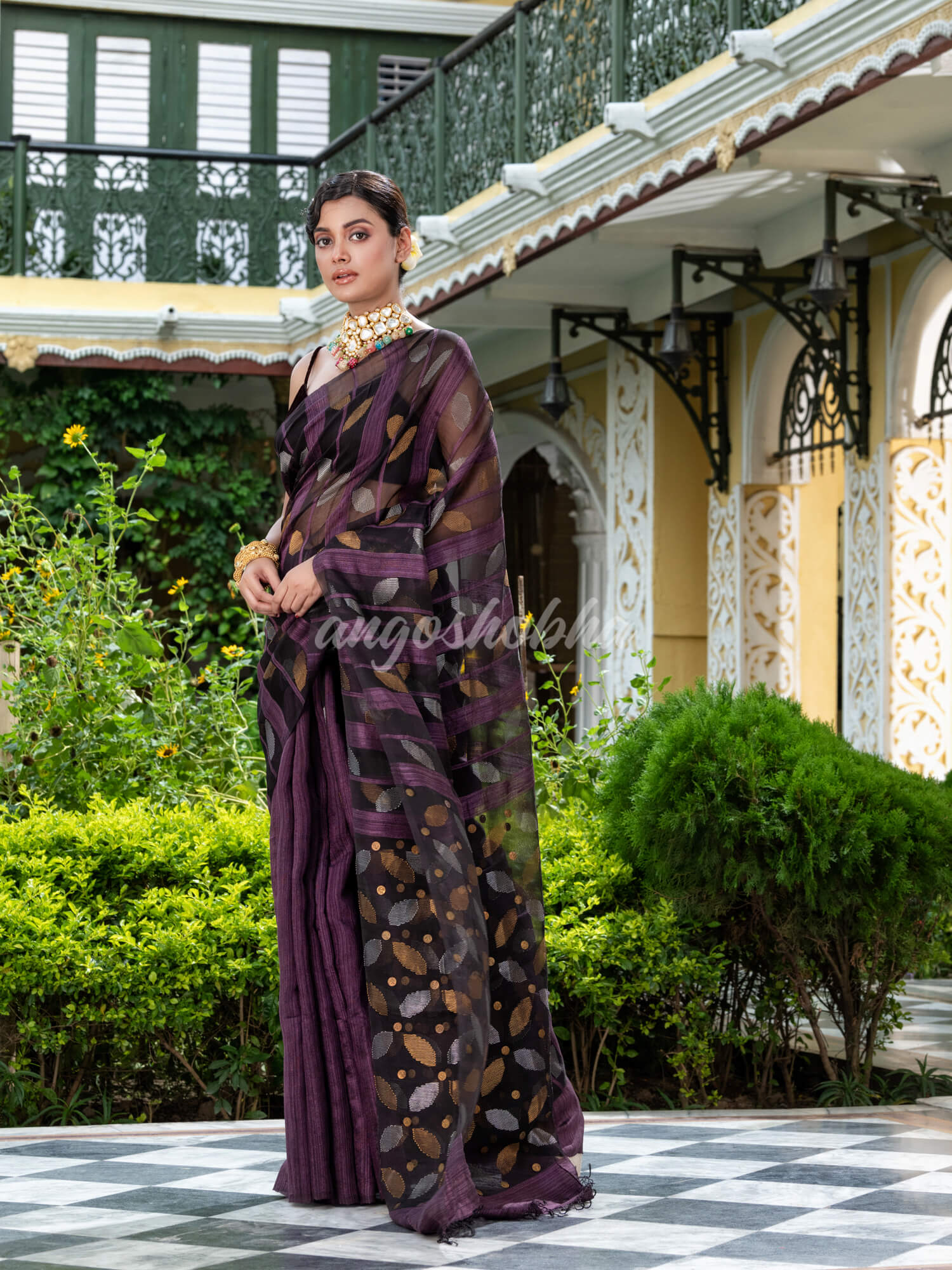Chocolate Matka Silk Handloom Saree with price