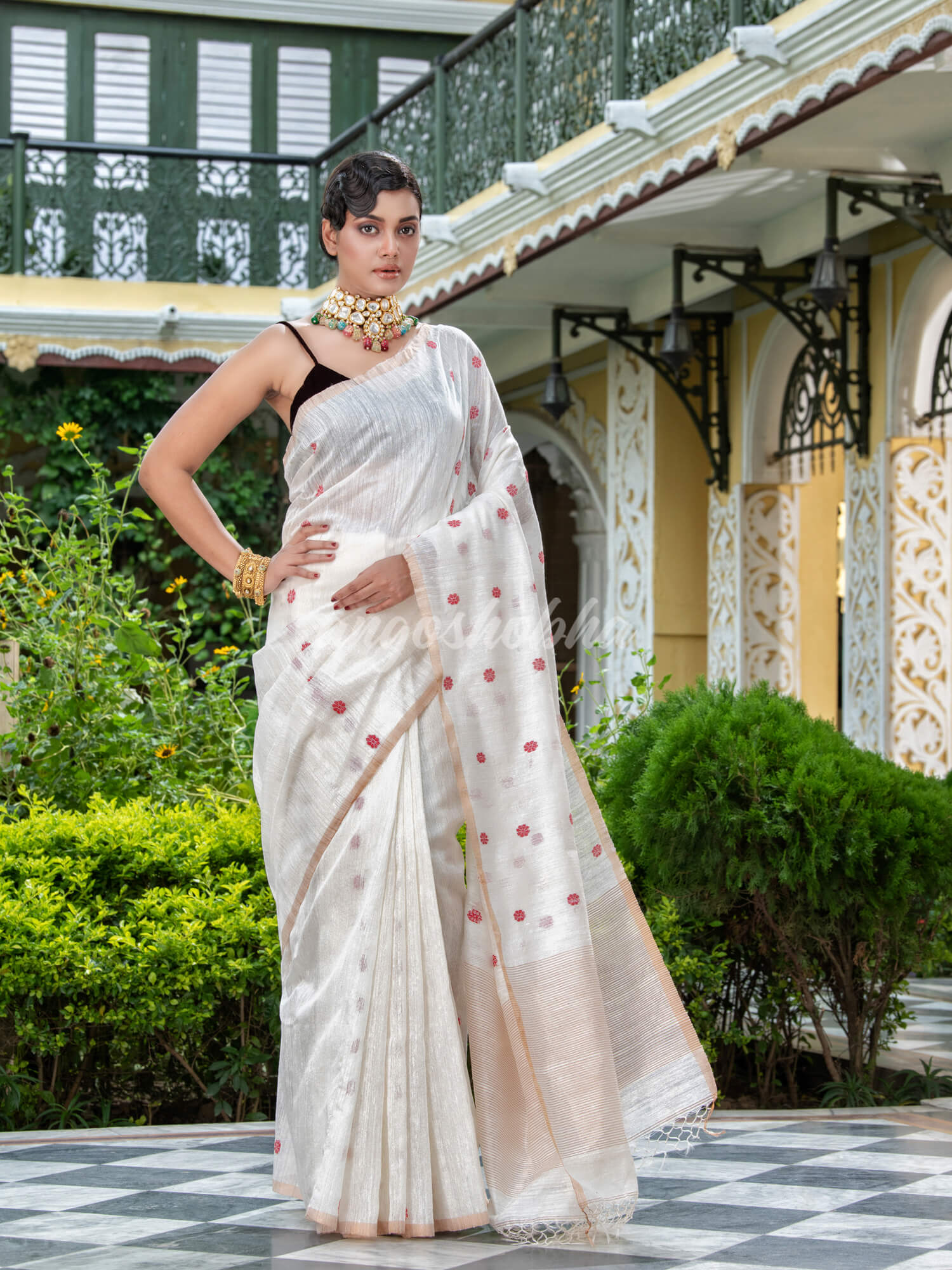 White Matka Silk Handloom Saree