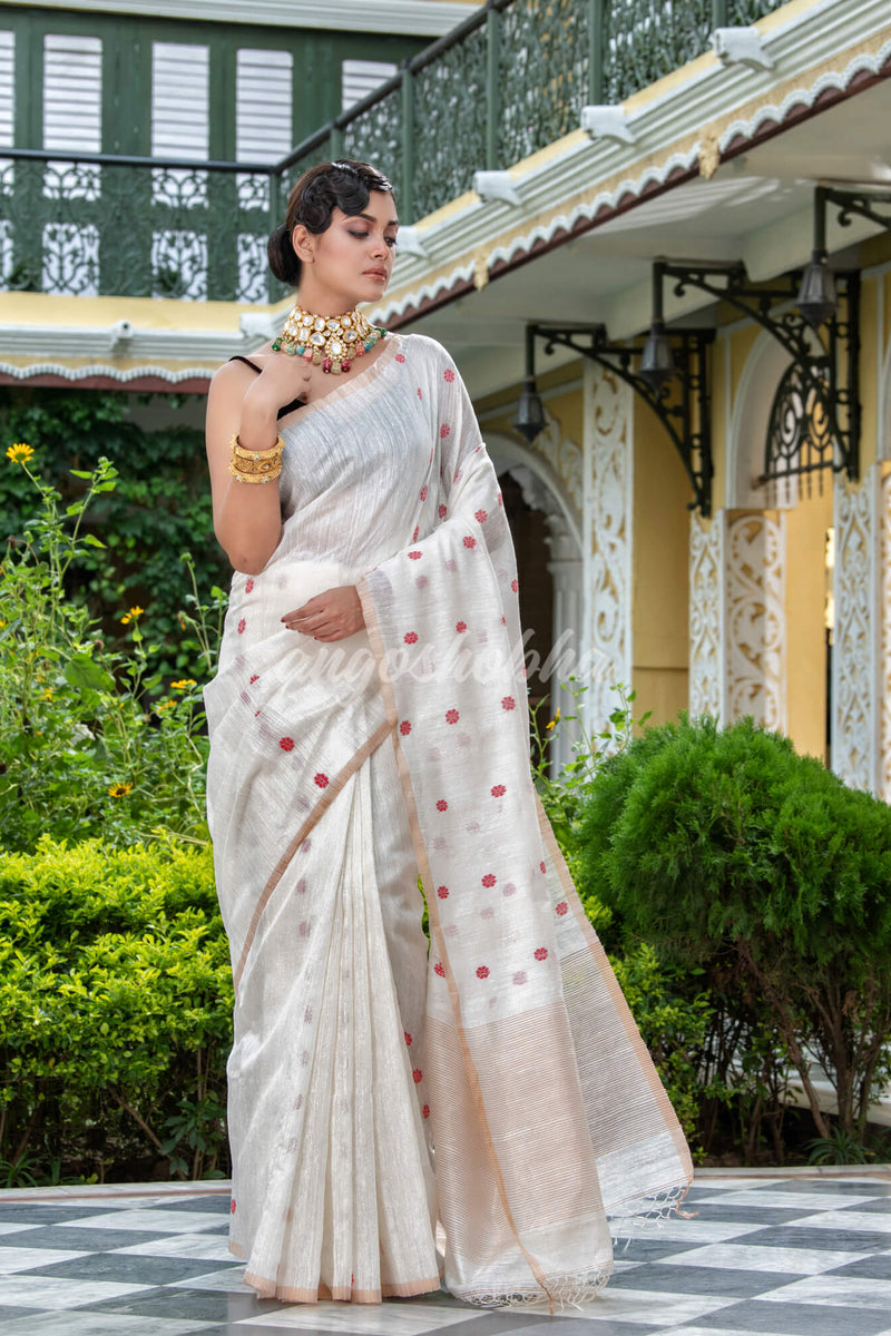 White Matka Silk Handloom Saree