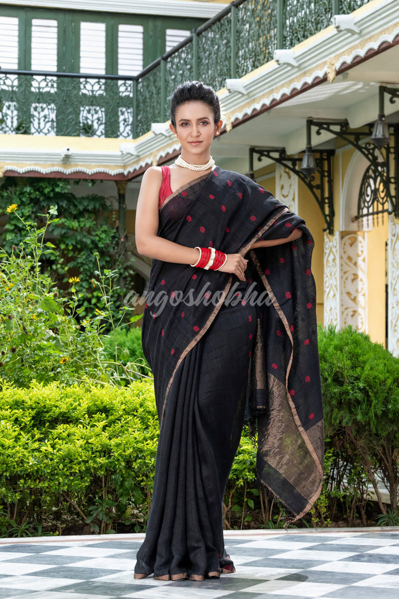 Black Matka Silk Handloom Saree