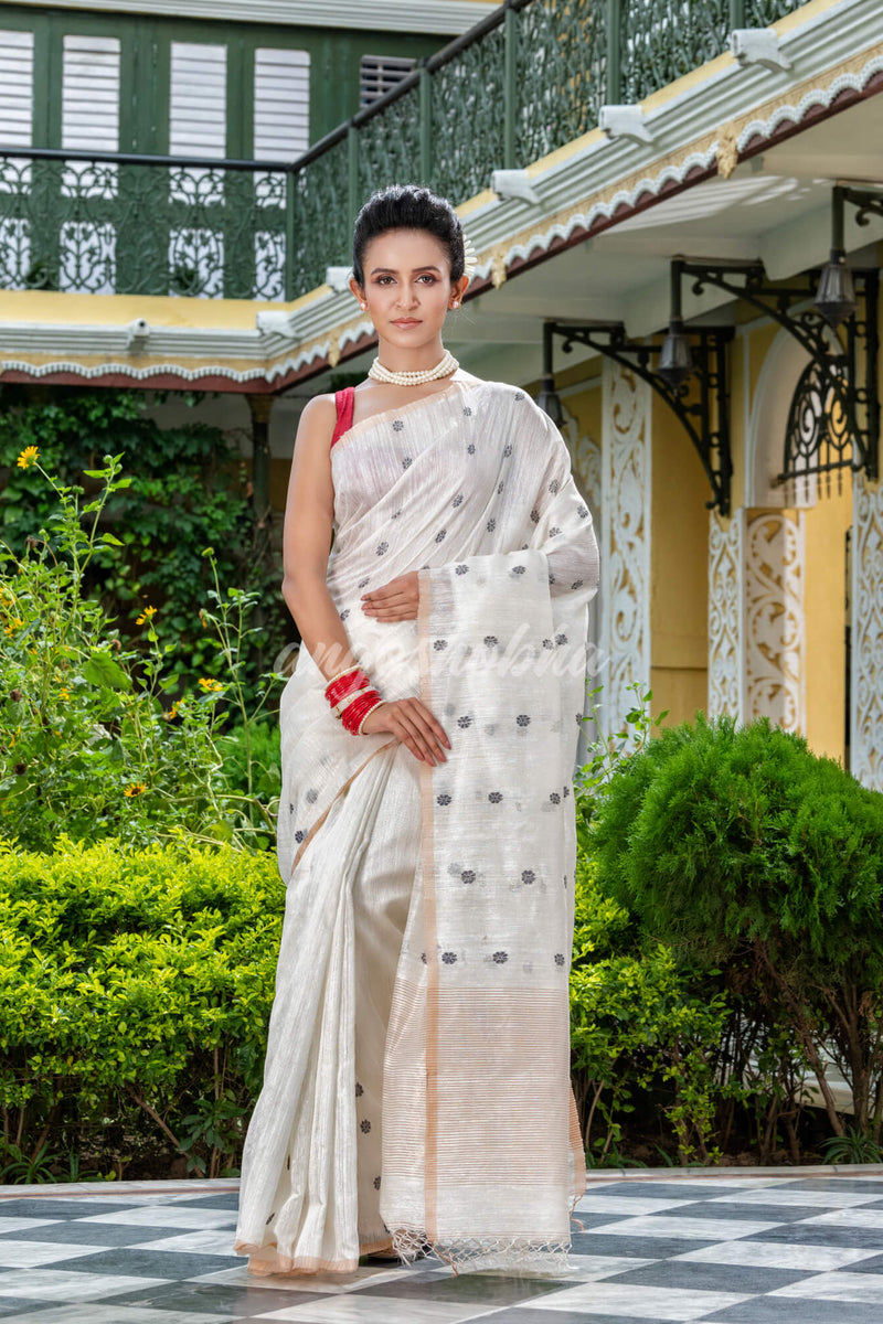 White Matka Silk Handloom Saree