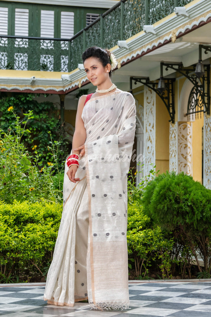 White Matka Silk Handloom Saree