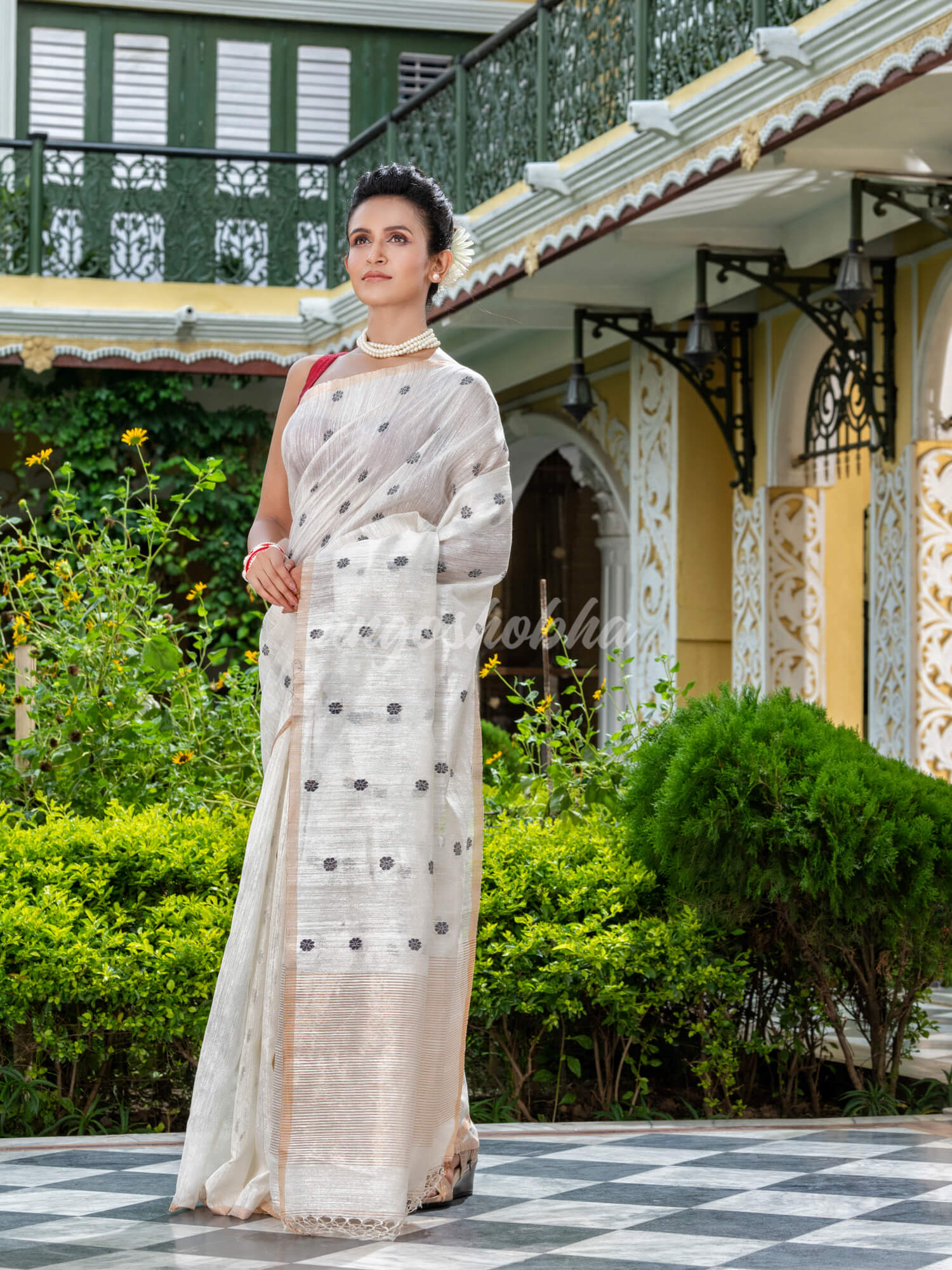 White Matka Silk Handloom Saree