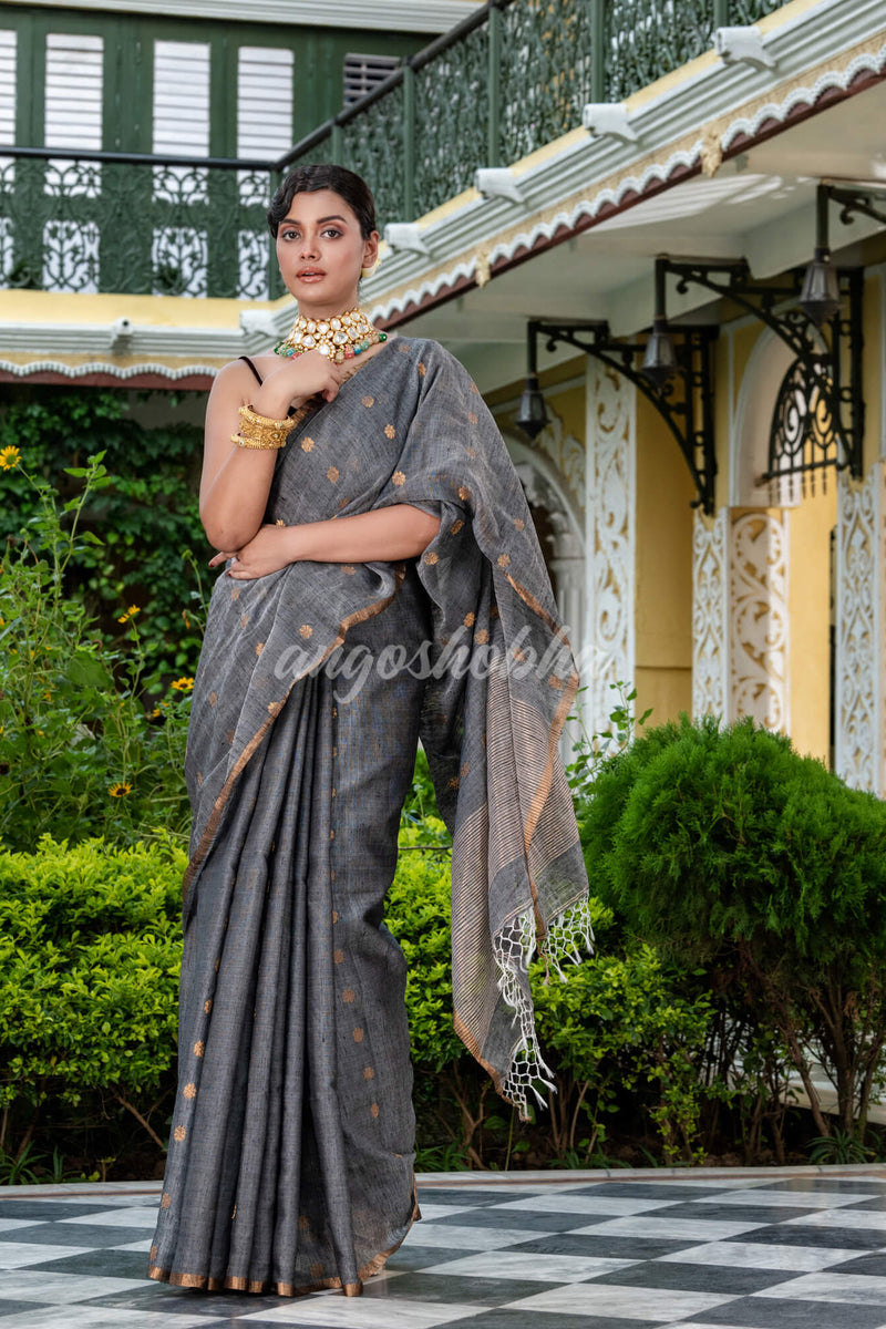 Grey Matka Silk Handloom Saree