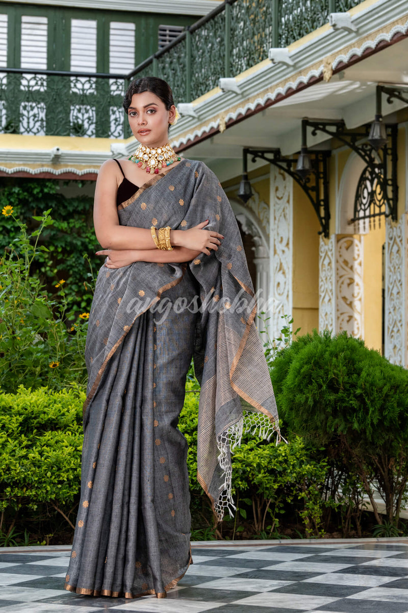 Grey Matka Silk Handloom Saree