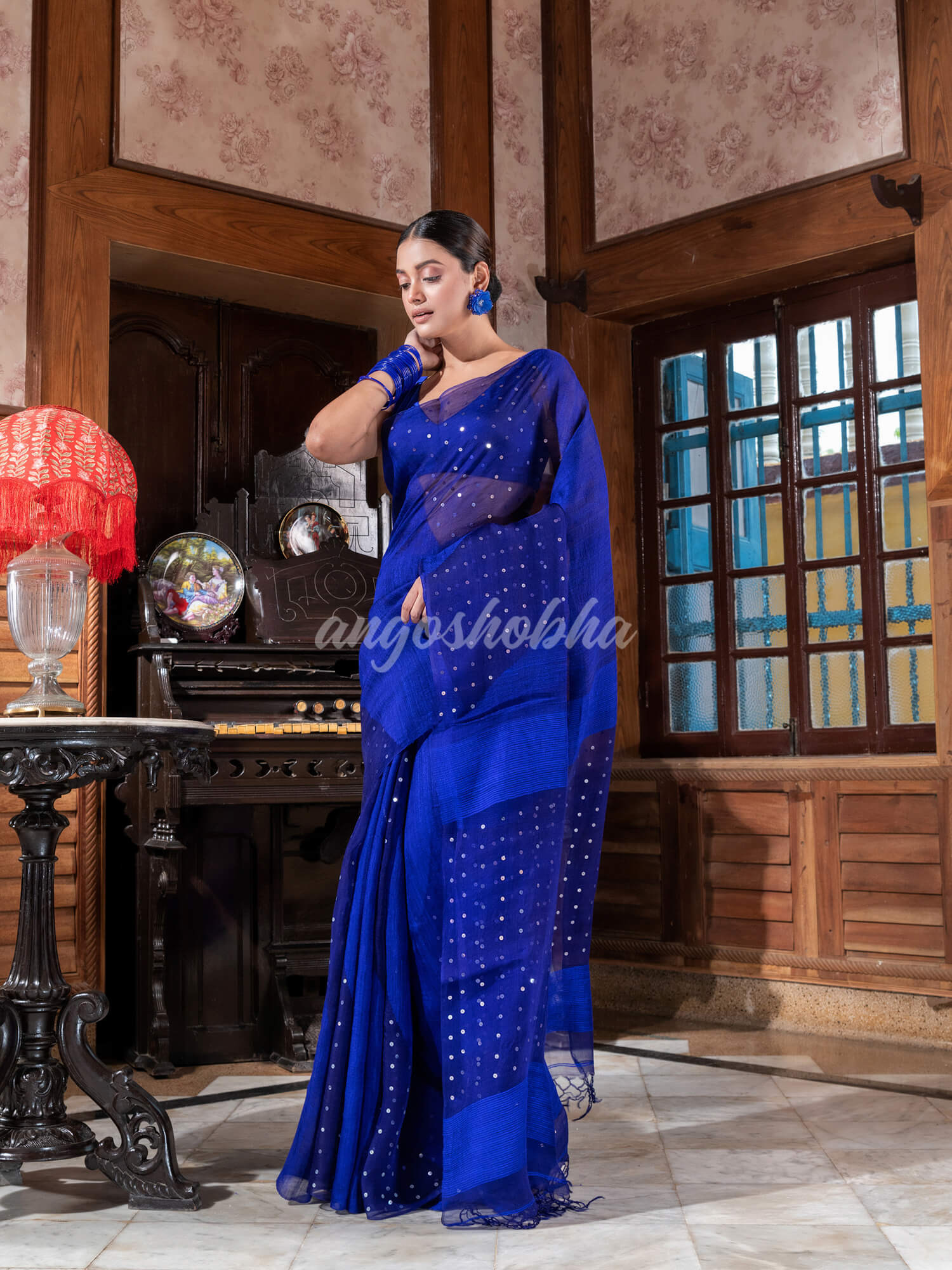 Blue Matka Silk Handloom Saree