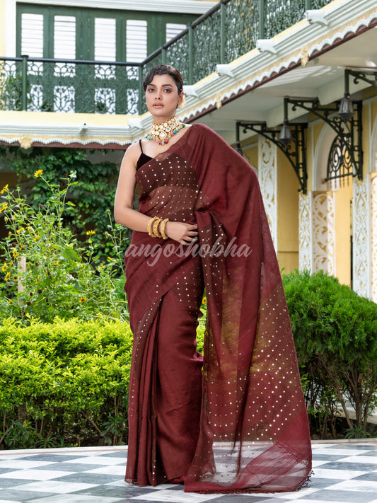 Deep Maroon Matka Silk Handloom Saree