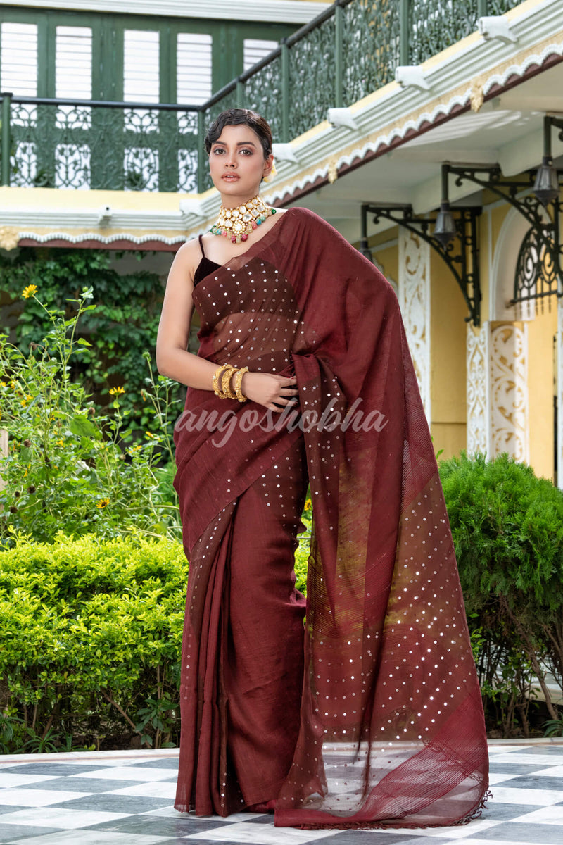 Deep Maroon Matka Silk Handloom Saree