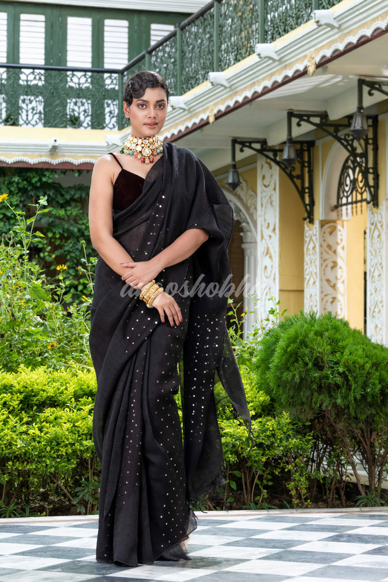 Black Matka Silk Handloom Saree