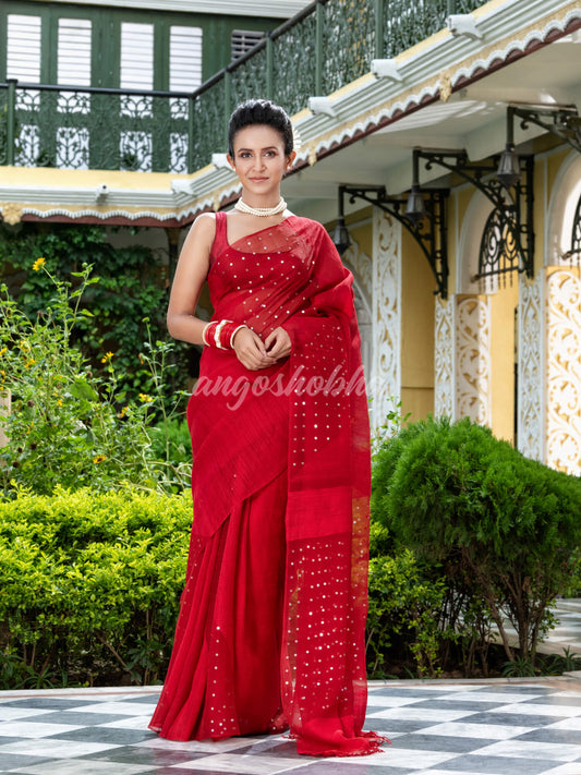 Red Matka Silk Handloom Saree